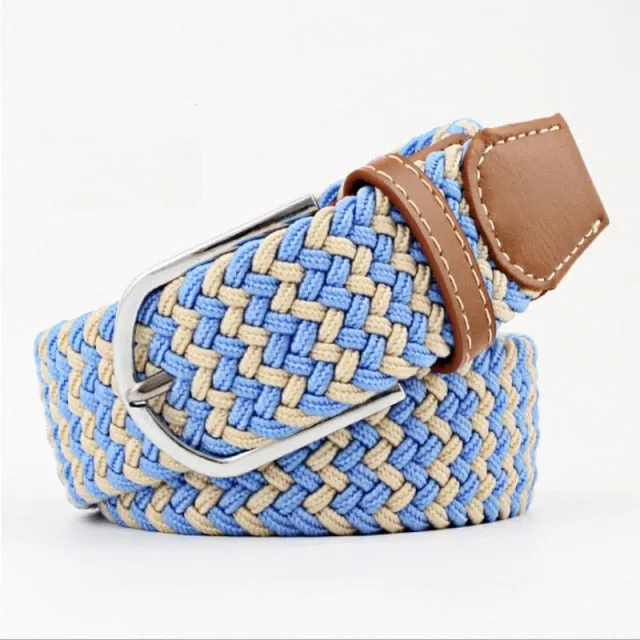 Voguable 60 Colors Female Casual Knitted Pin Buckle Men Belt Woven Canvas Elastic Expandable Braided Stretch Belts For Women Jeans