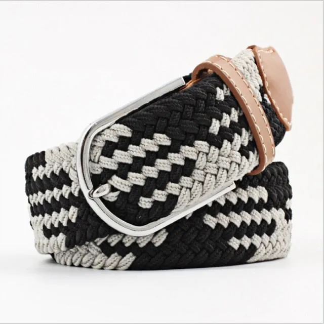 Voguable 60 Colors Female Casual Knitted Pin Buckle Men Belt Woven Canvas Elastic Expandable Braided Stretch Belts For Women Jeans