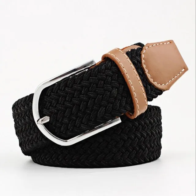 Voguable 60 Colors Female Casual Knitted Pin Buckle Men Belt Woven Canvas Elastic Expandable Braided Stretch Belts For Women Jeans