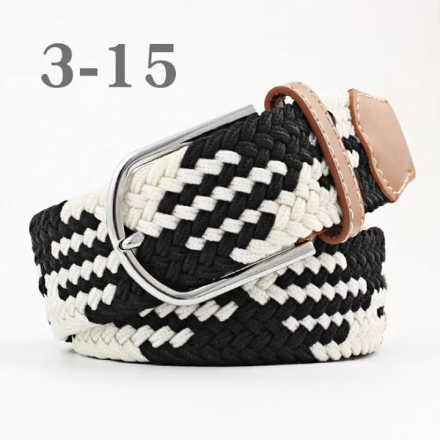 Voguable 60 Colors Female Casual Knitted Pin Buckle Men Belt Woven Canvas Elastic Expandable Braided Stretch Belts For Women Jeans