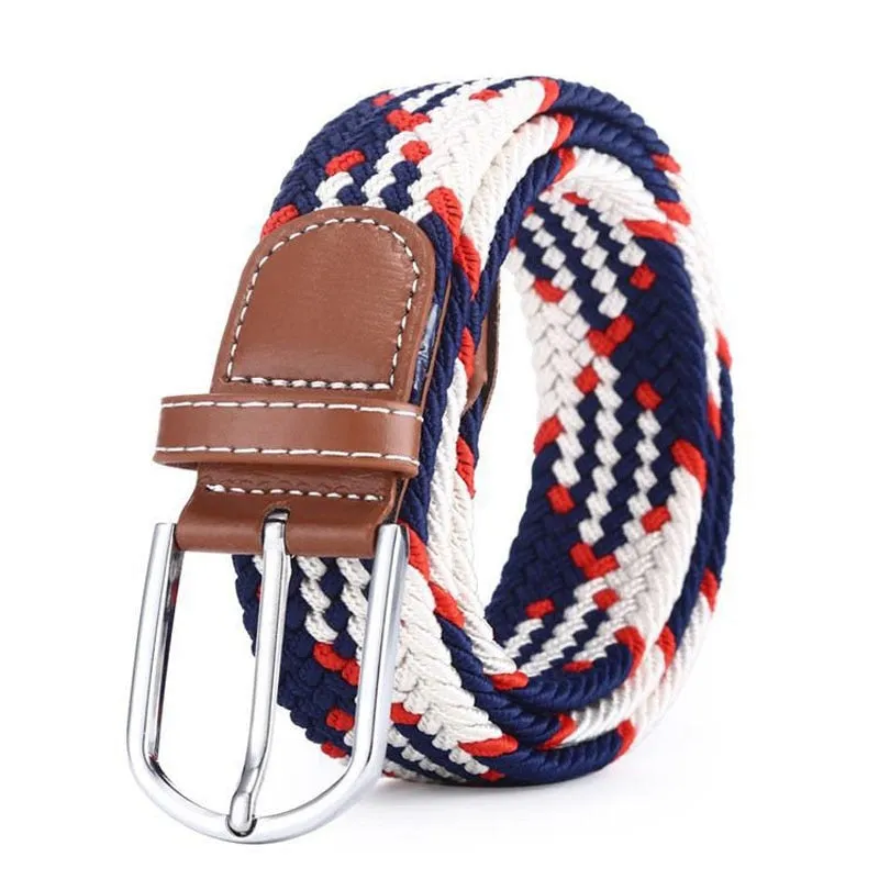 Voguable 60 Colors Female Casual Knitted Pin Buckle Men Belt Woven Canvas Elastic Expandable Braided Stretch Belts For Women Jeans