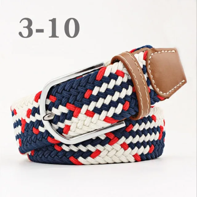 Voguable 60 Colors Female Casual Knitted Pin Buckle Men Belt Woven Canvas Elastic Expandable Braided Stretch Belts For Women Jeans