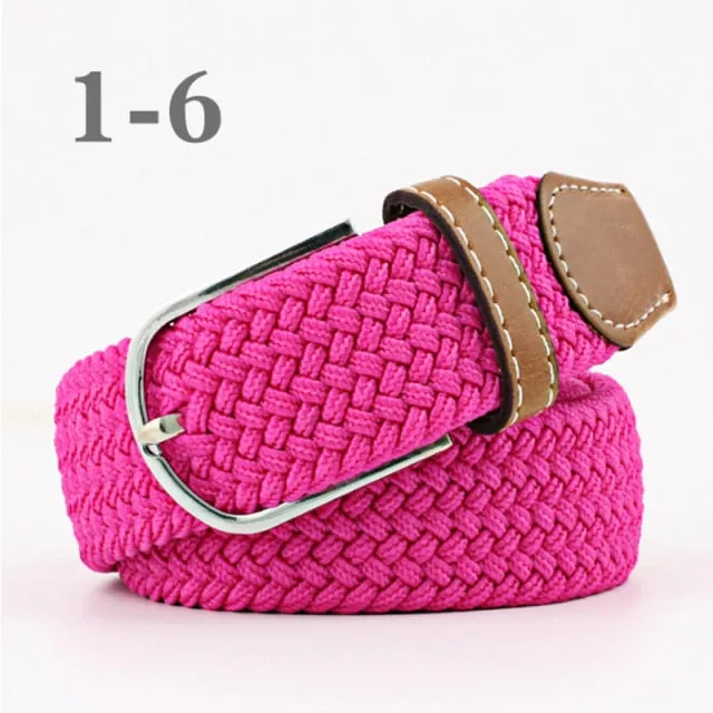 Voguable 60 Colors Female Casual Knitted Pin Buckle Men Belt Woven Canvas Elastic Expandable Braided Stretch Belts For Women Jeans