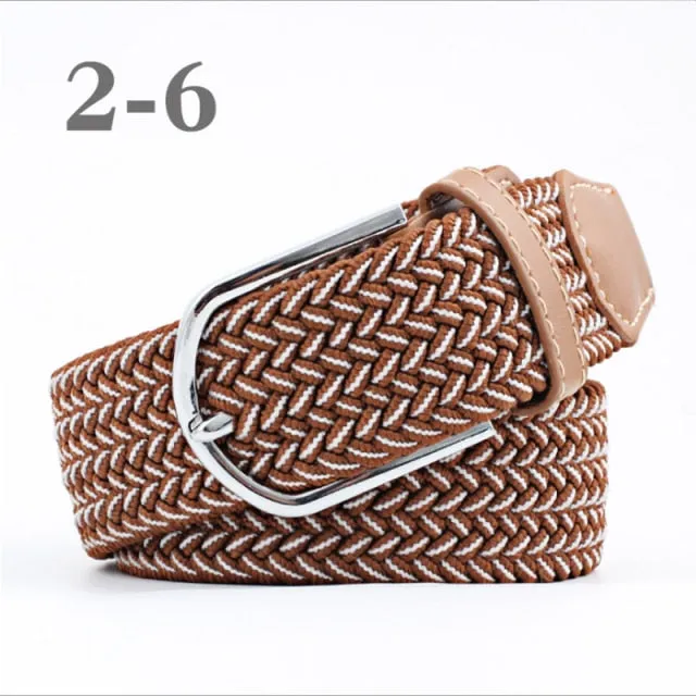 Voguable 60 Colors Female Casual Knitted Pin Buckle Men Belt Woven Canvas Elastic Expandable Braided Stretch Belts For Women Jeans