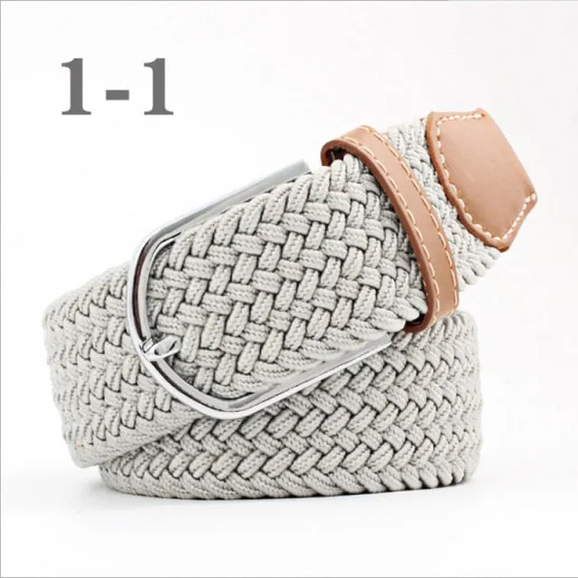 Voguable 60 Colors Female Casual Knitted Pin Buckle Men Belt Woven Canvas Elastic Expandable Braided Stretch Belts For Women Jeans