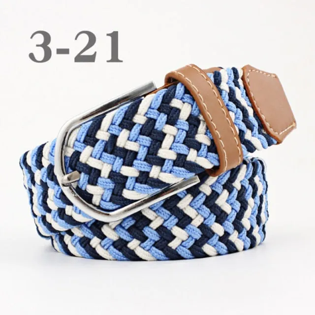 Voguable 60 Colors Female Casual Knitted Pin Buckle Men Belt Woven Canvas Elastic Expandable Braided Stretch Belts For Women Jeans