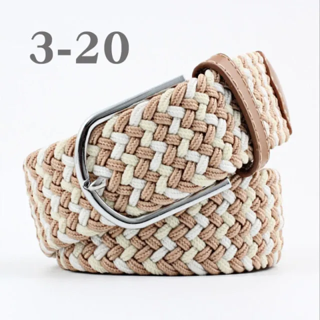 Voguable 60 Colors Female Casual Knitted Pin Buckle Men Belt Woven Canvas Elastic Expandable Braided Stretch Belts For Women Jeans