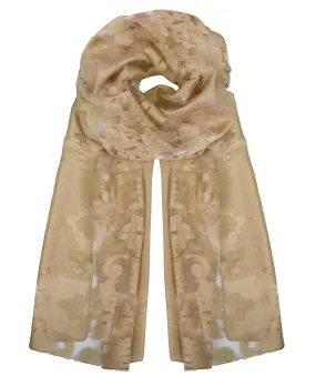 White Gold Summer Fashion Lightweight Floral Embroidered Burnout Scarf